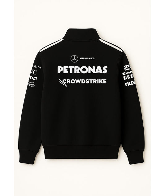 Mercedes-AMG Petronas 2023 F1 Team Sweatshirt – Black Zip Edition with White Shoulder Stripes