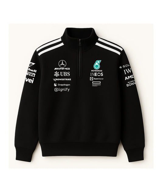 Mercedes-AMG Petronas 2023 F1 Team Sweatshirt – Black Zip Edition with White Shoulder Stripes