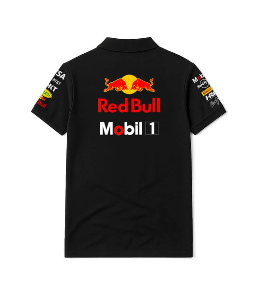 Red Bull Racing 2023 Team Polo – Black Edition with Full Sponsor Set